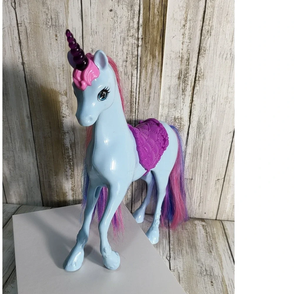 Mattel Barbie Dreamtopia Light Blue Unicorn Purple Saddle Rainbow Mane Figure